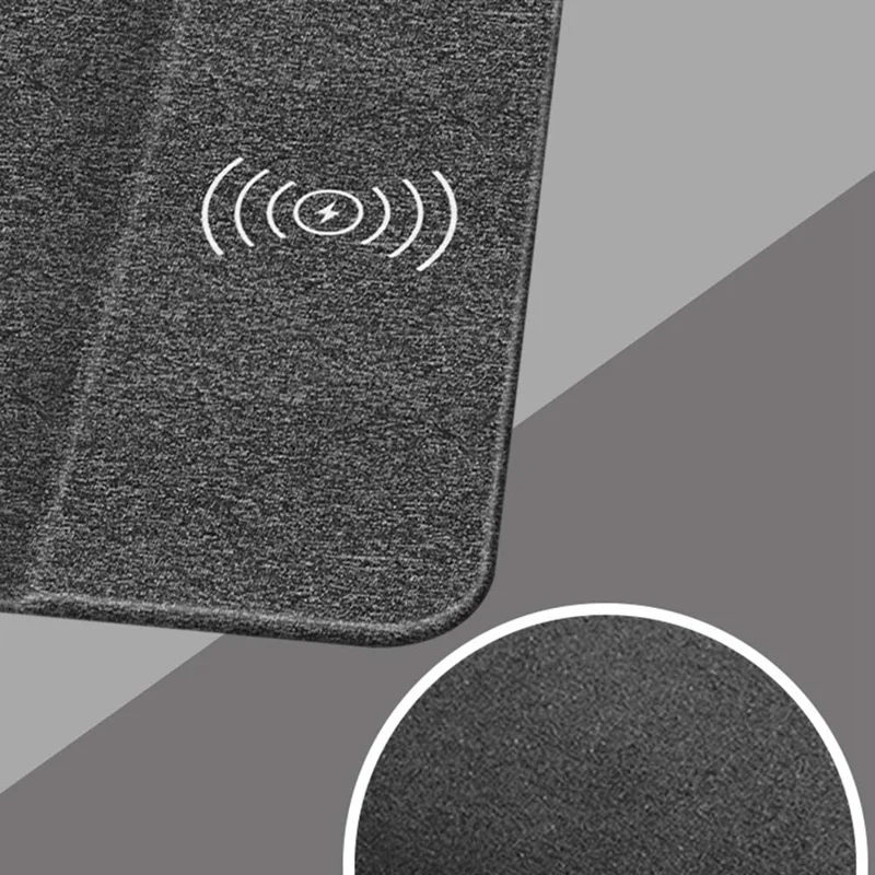 Multifunctional 10W Qi Wireless Charging Mouse Pad Cloth Texture Non-Slip Mouse Mat with Indicator Light for Home Office - Blue