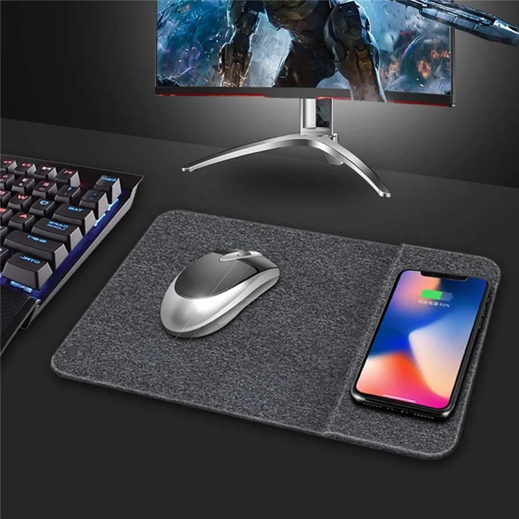 Multifunctional 10W Qi Wireless Charging Mouse Pad Cloth Texture Non-Slip Mouse Mat with Indicator Light for Home Office - Pink