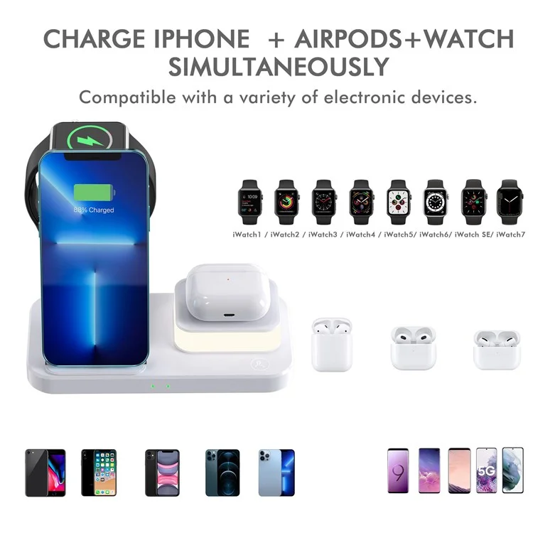 C500 4 En 1 Light De Nuit De Chargeur Sans Fil Pliable 15W Pour Les Écouteurs De Montre De Téléphone Apple - Blanche