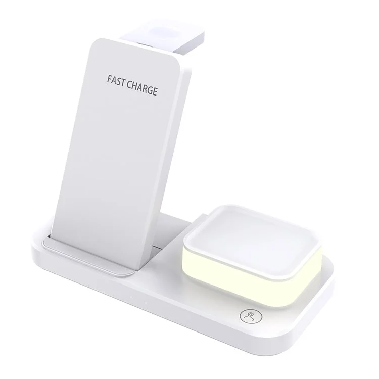 C500 4 en 1 Chargeur sans fil pliable 15W Lampe de nuit pour téléphone Apple, montre et écouteurs - Blanc