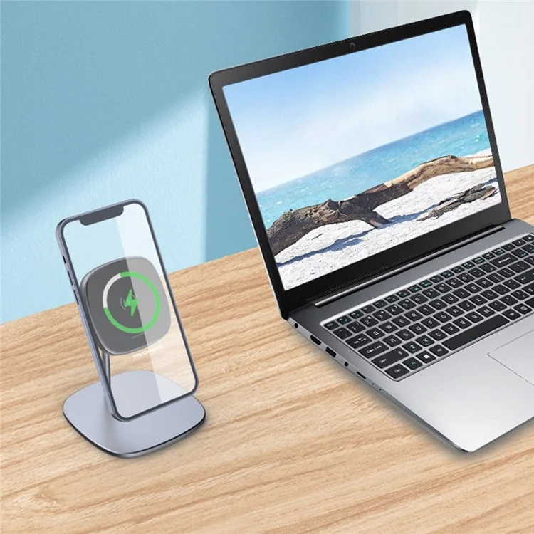 Lohee W-32 15W Certificado Qi Desktop Cargo de Carga Inalámbrica Cargador Inalámbrico Magnético - Gris Oscuro