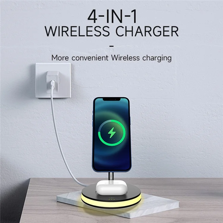 F17 4-in-1 15W Max Multi-Function Wireless Charger with Night Light Magnetic Wireless Charging Stand