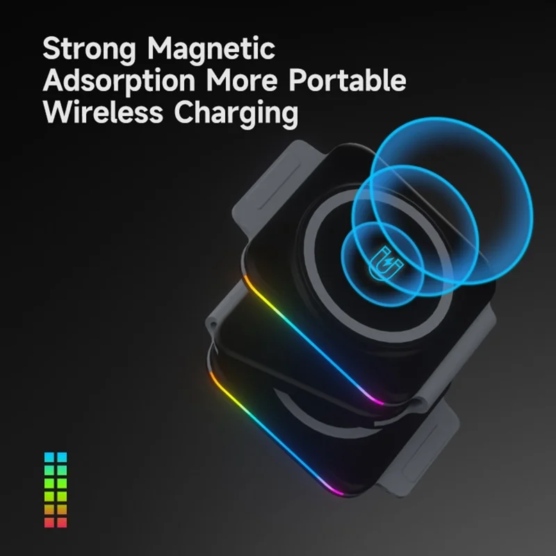 F21 Foldable 3-in-1 Multi-Function 15W Magnetic Wireless Charger with Flashy Atmosphere Light Wireless Charging Station - White
