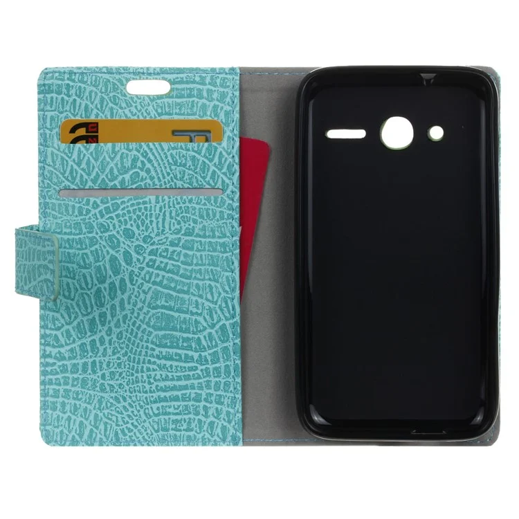 Crocodile Texture Leather Wallet Flip Shell for Alcatel OneTouch Pixi 4 (4) - Cyan