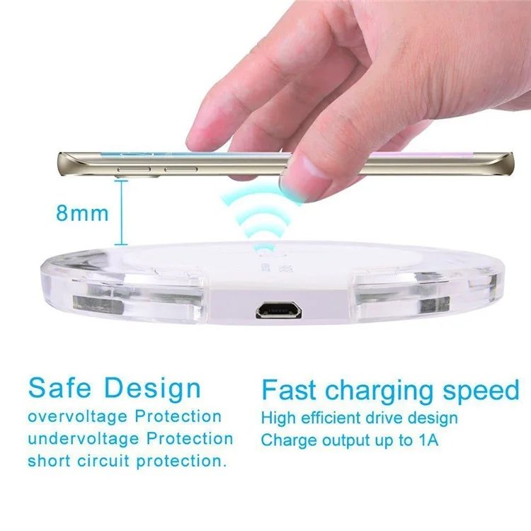 WP020 Qi Wireless Clear Charger Charging Pad para iPhone 8/8 Plus/Samsung S7 edge/S7 CE/Certificación RoHS - Blanco
