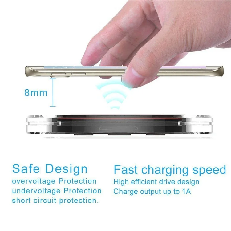 WP020 Qi Wireless Clear Charger Charging Pad para iPhone 8/8 Plus/Samsung S7 edge/S7 CE/Certificación RoHS - Blanco