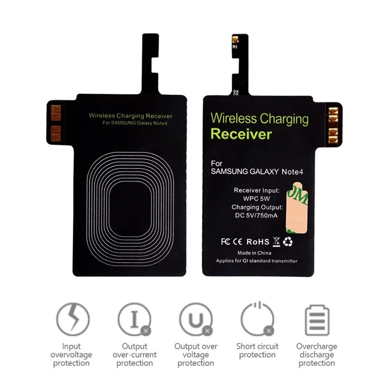 CE FCC RoHS TI Chip Qi Standard Wireless Charging Receiver for Samsung Galaxy Note 4 N910