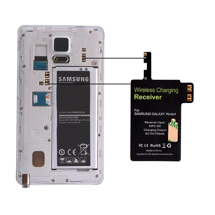 CE FCC RoHS TI Chip Qi Standard Wireless Charging Receiver for Samsung Galaxy Note 4 N910