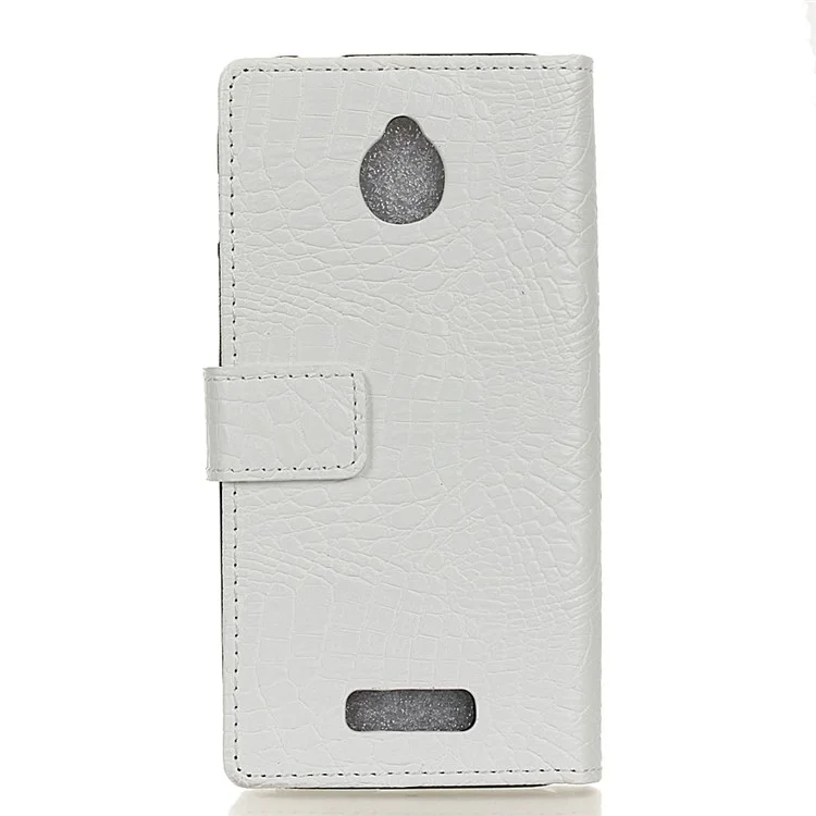 Crocodile Texture Leather Wallet Stand Cover for Alcatel Dawn 5027 - White