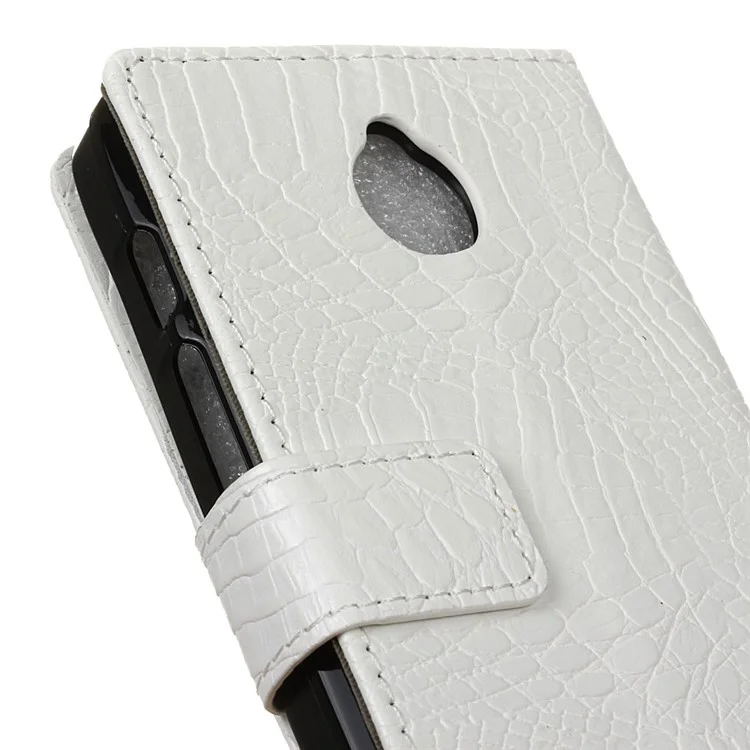 Crocodile Texture Leather Wallet Stand Cover for Alcatel Dawn 5027 - White