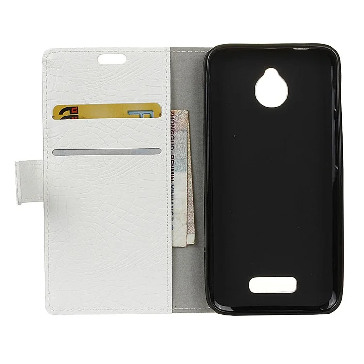 Crocodile Texture Leather Wallet Stand Cover for Alcatel Dawn 5027 - White