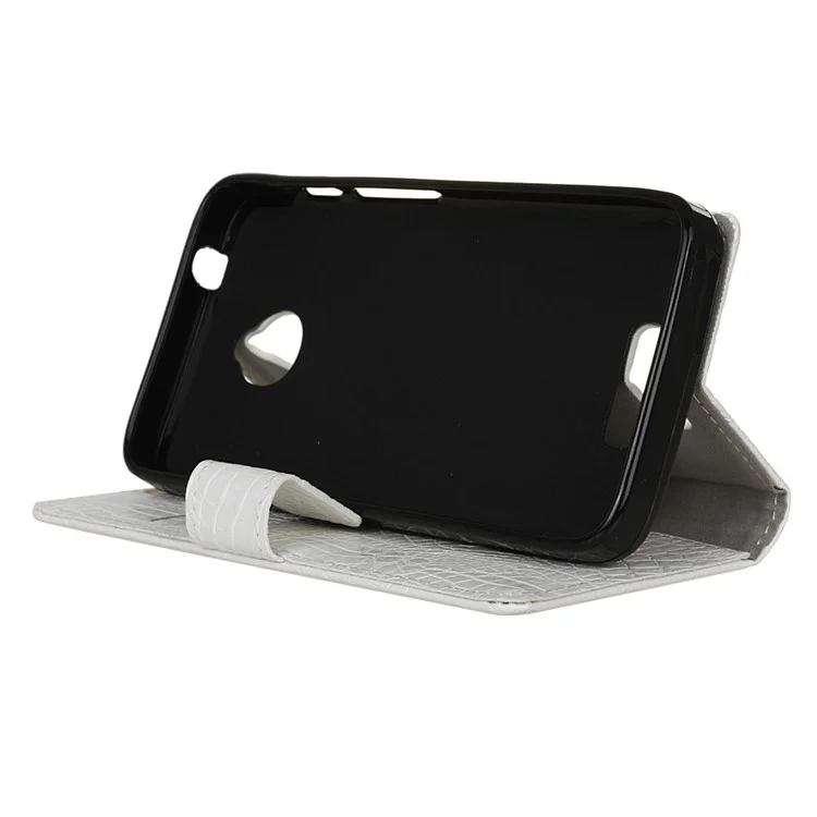 Crocodile Texture Leather Wallet Stand Cover for Alcatel Dawn 5027 - White