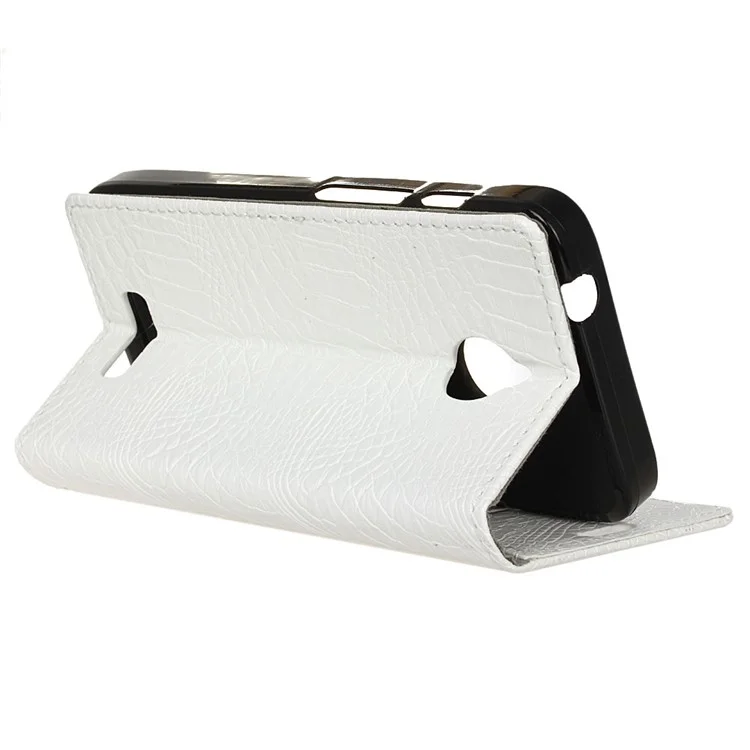 Crocodile Texture Leather Wallet Stand Cover for Alcatel Dawn 5027 - White