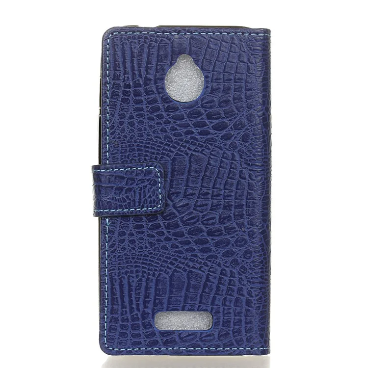 Crocodile Texture Flip Leather Wallet Shell Case for Alcatel Dawn 5027 - Dark Blue