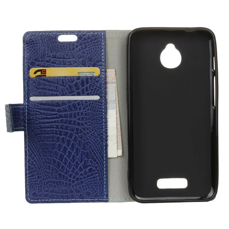 Crocodile Texture Flip Leather Wallet Shell Case for Alcatel Dawn 5027 - Dark Blue