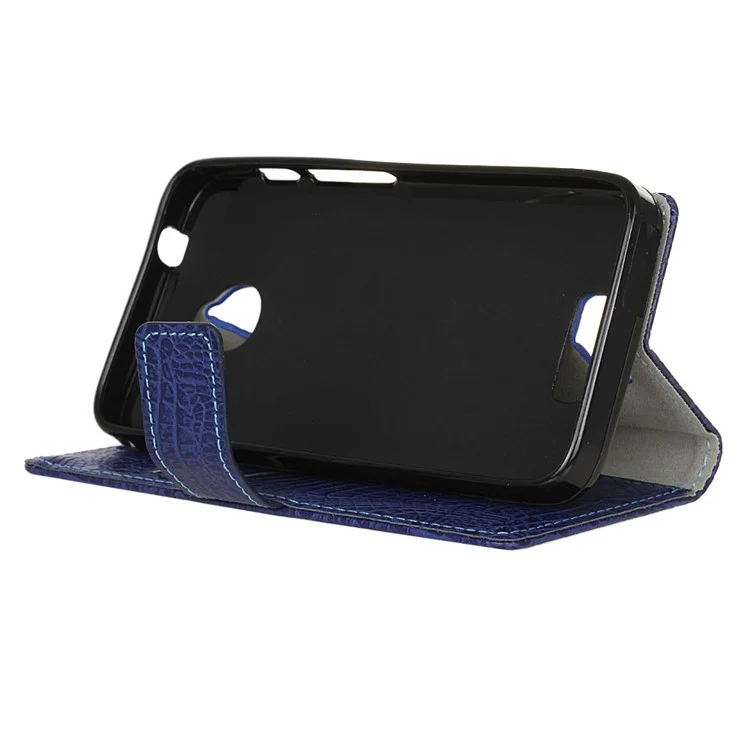 Crocodile Texture Flip Leather Wallet Shell Case for Alcatel Dawn 5027 - Dark Blue