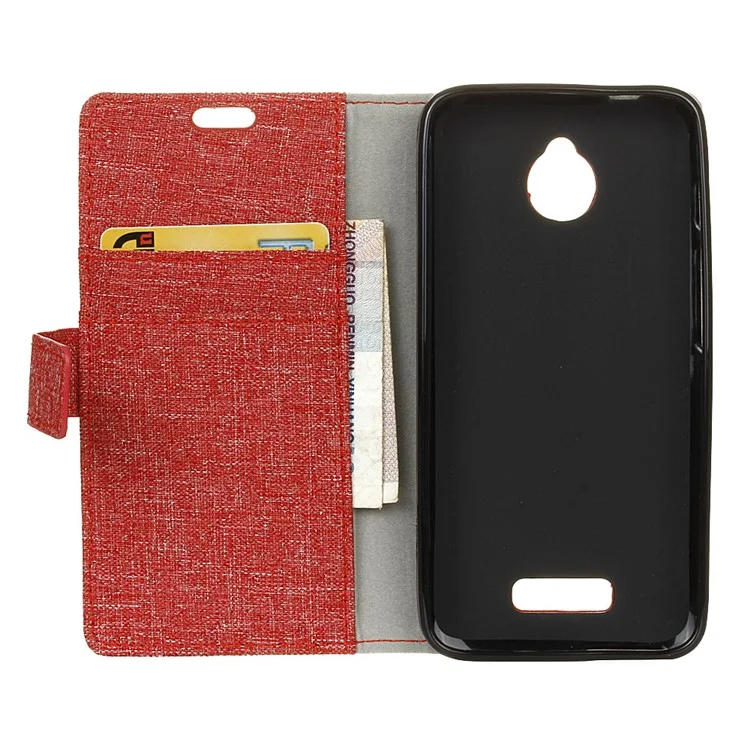 Linen Texture Wallet Stand Leather Case for Alcatel Dawn 5027 - Red