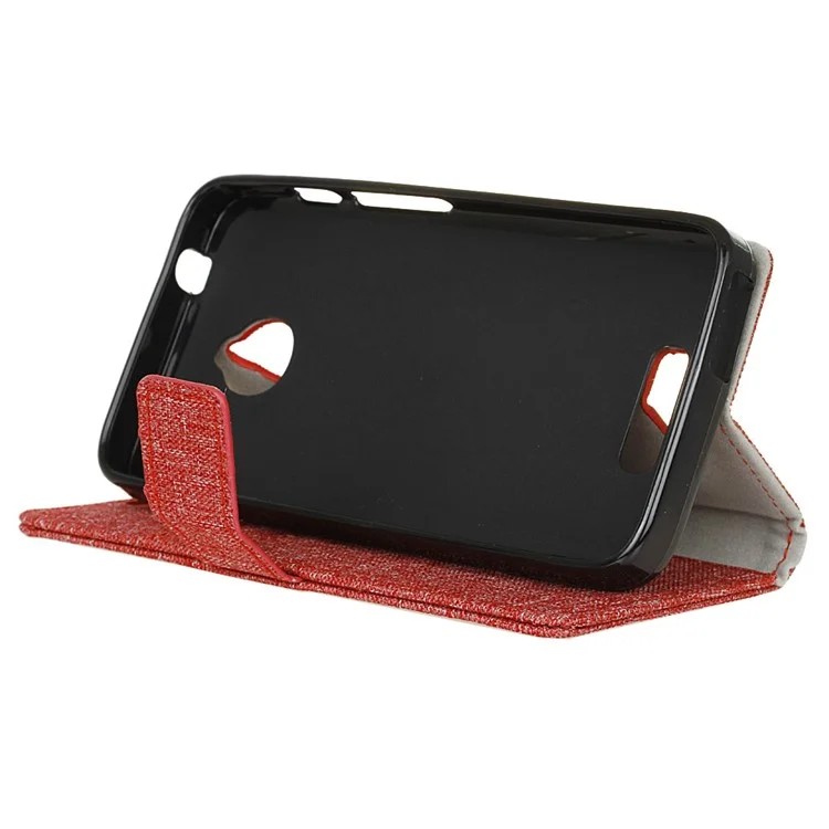 Linen Texture Wallet Stand Leather Case for Alcatel Dawn 5027 - Red