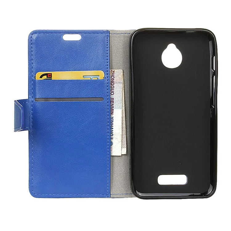 Crazy Horse Phone Leather Wallet Case for Alcatel Dawn 5027 - Blue