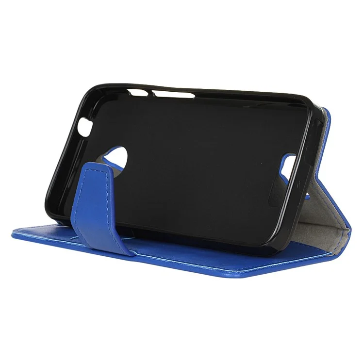 Crazy Horse Phone Leather Wallet Case for Alcatel Dawn 5027 - Blue
