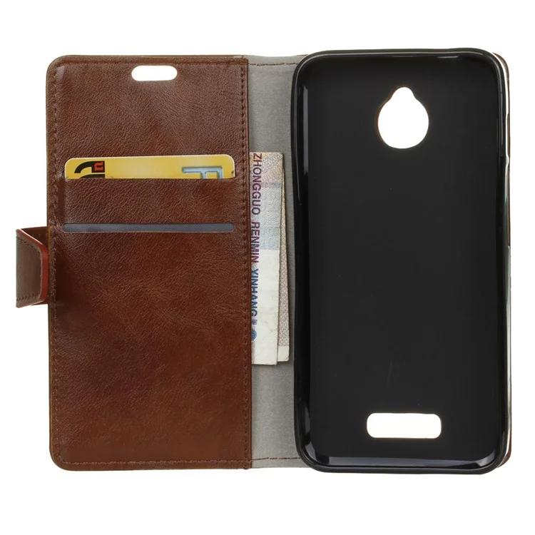 Crazy Horse Wallet Leather Stand Case for Alcatel Dawn 5027 - Brown