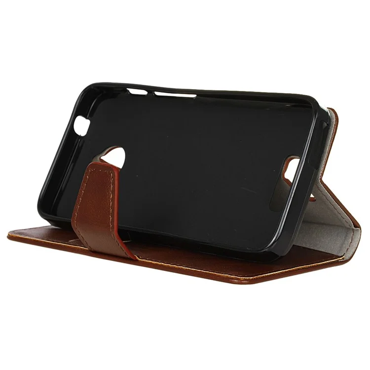 Crazy Horse Wallet Leather Stand Case for Alcatel Dawn 5027 - Brown