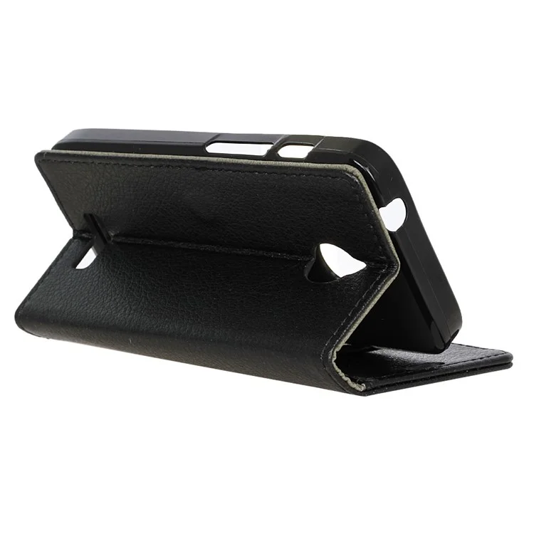 Litchi Skin Leather Wallet Case for Alcatel Dawn 5027 - Black