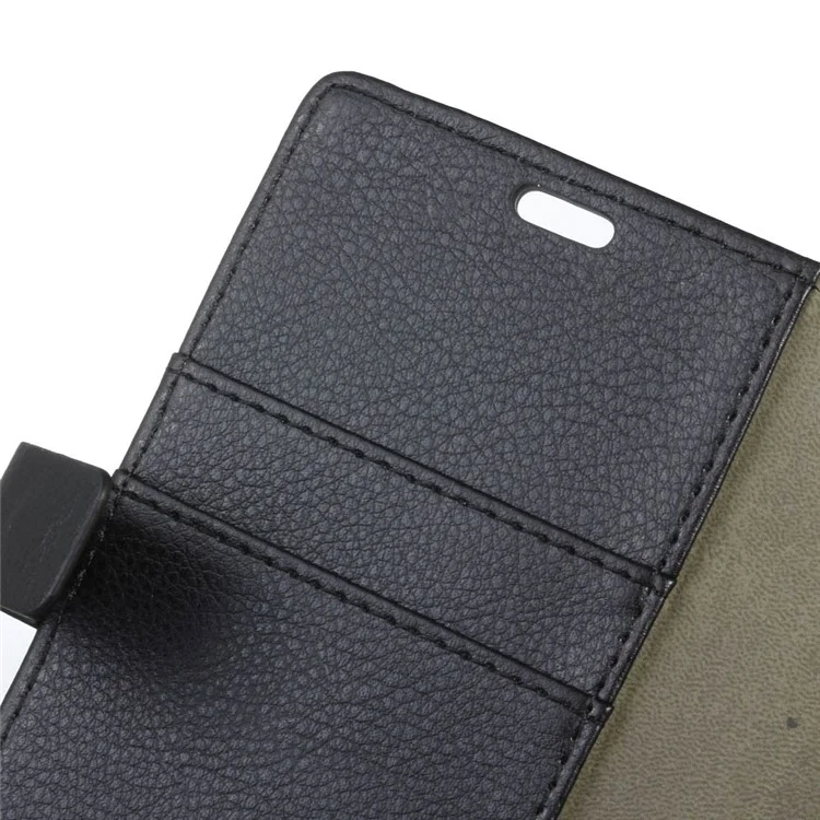 Litchi Skin Leather Wallet Case for Alcatel Dawn 5027 - Black