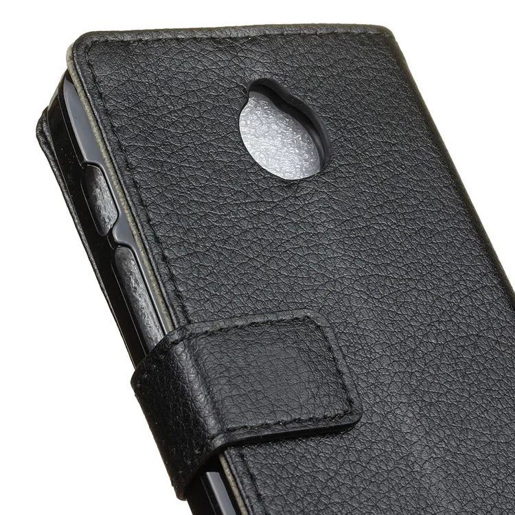 Litchi Skin Leather Wallet Case for Alcatel Dawn 5027 - Black