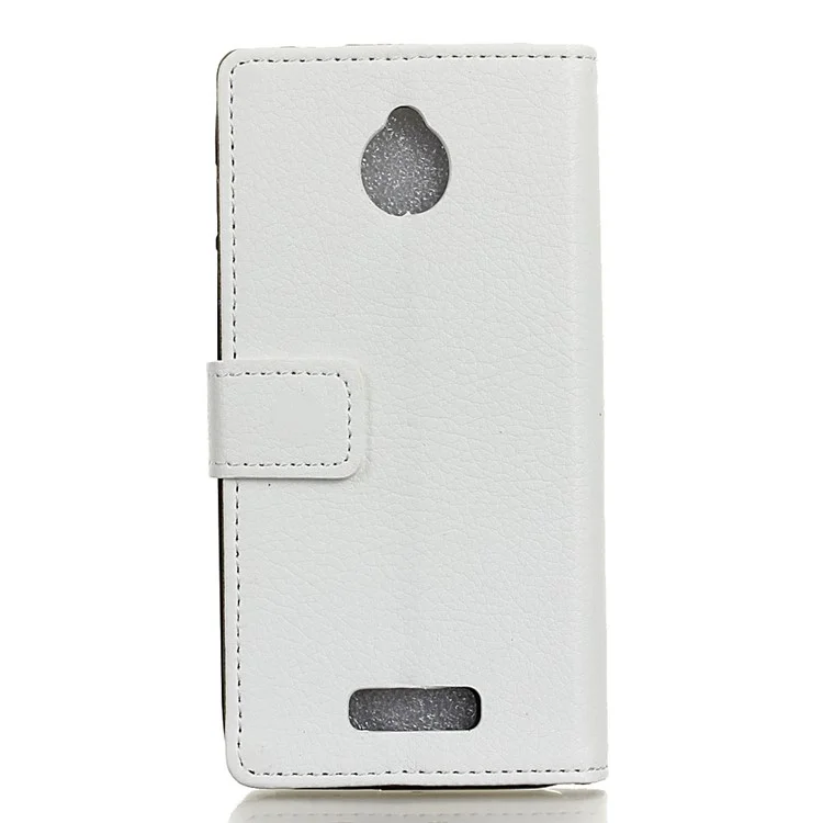 Litchi Skin Leather Wallet Cover for Alcatel Dawn 5027 - White