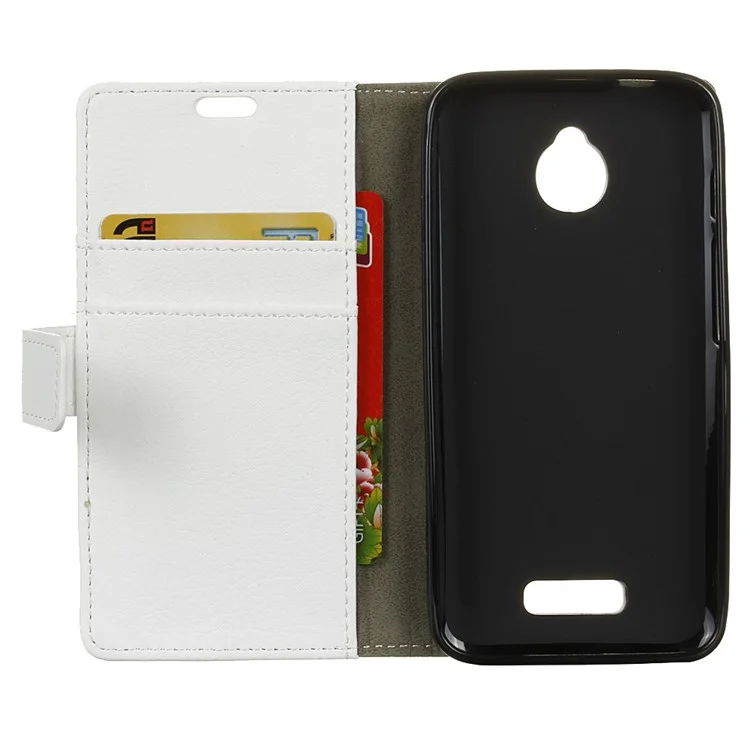 Litchi Skin Leather Wallet Cover for Alcatel Dawn 5027 - White