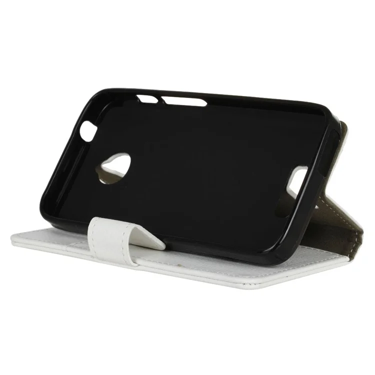Litchi Skin Leather Wallet Cover for Alcatel Dawn 5027 - White