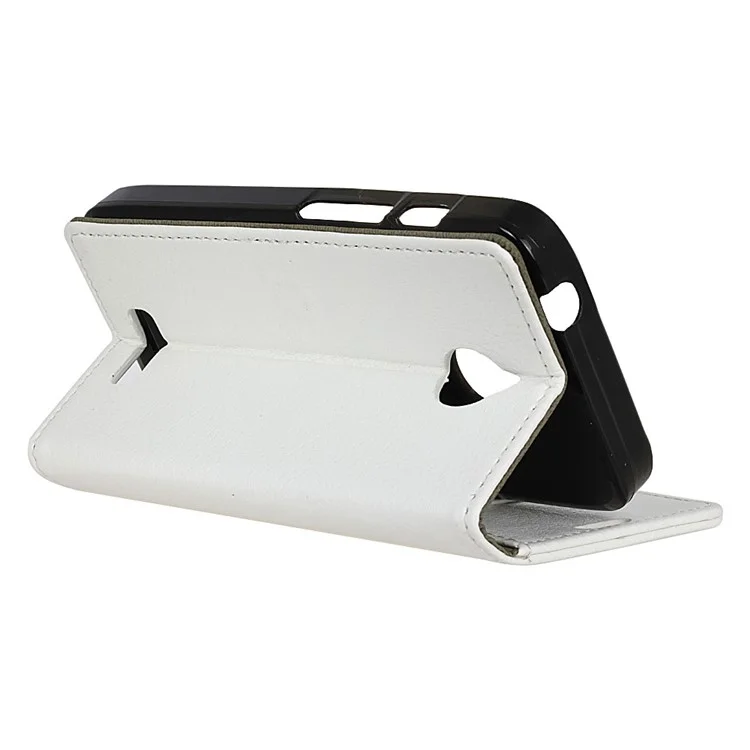 Litchi Skin Leather Wallet Cover for Alcatel Dawn 5027 - White