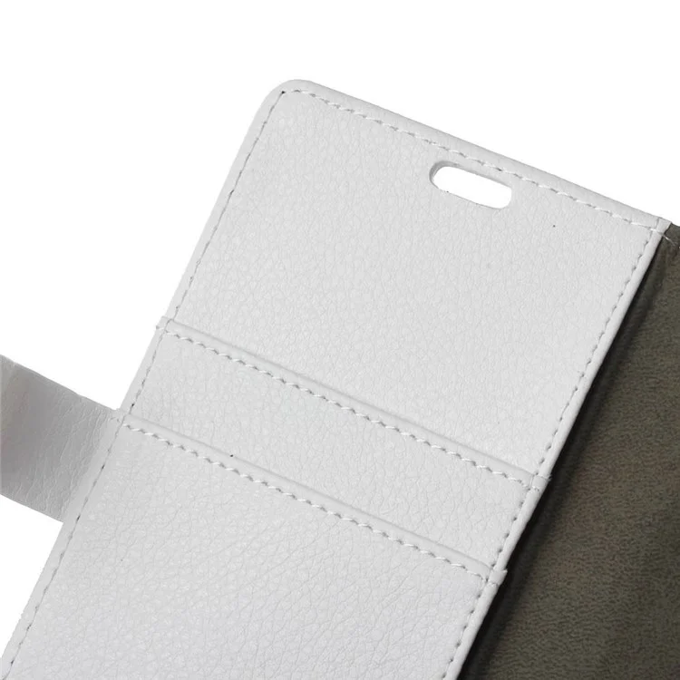 Litchi Skin Leather Wallet Cover for Alcatel Dawn 5027 - White