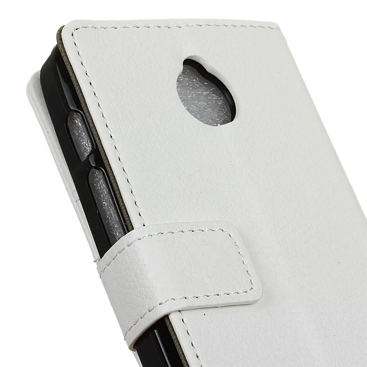 Litchi Skin Leather Wallet Cover for Alcatel Dawn 5027 - White