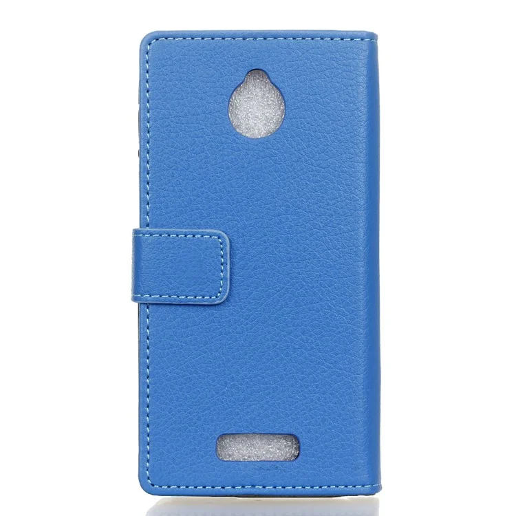 Litchi Skin Wallet Leather Stand Case for Alcatel Dawn 5027 - Blue