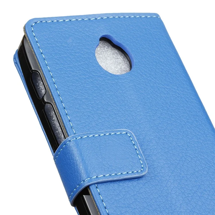 Litchi Skin Wallet Leather Stand Case for Alcatel Dawn 5027 - Blue