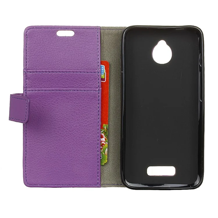 Litchi Skin Wallet Leather Stand Cover for Alcatel Dawn 5027 - Purple