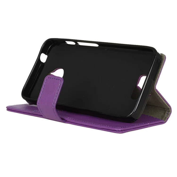 Litchi Skin Wallet Leather Stand Cover for Alcatel Dawn 5027 - Purple