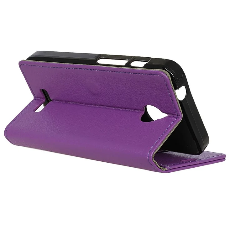 Litchi Skin Wallet Leather Stand Cover for Alcatel Dawn 5027 - Purple