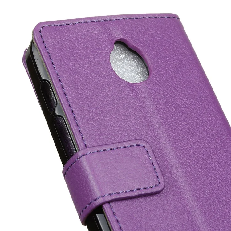 Litchi Skin Wallet Leather Stand Cover for Alcatel Dawn 5027 - Purple
