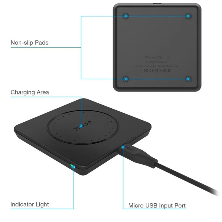 VINSIC Qi Wireless Charger Pad for Samsung Galaxy S7/S7 Edge VSCW109 - Black