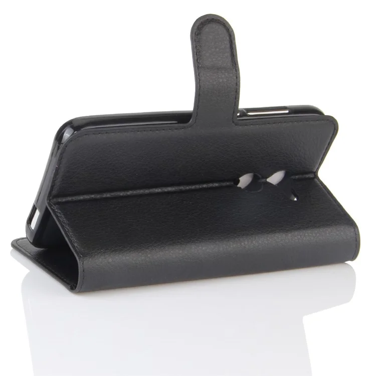 Lychee Skin Wallet Leather Stand Case for Alcatel A3 - Black