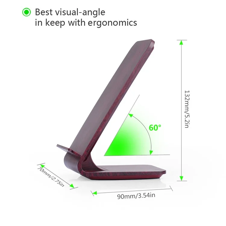 A8 10W Fast Charge Qi Wireless Charging Charger Stand Wooden for iPhone 8/8 Plus/Samsung Galaxy S8/S7/S6 Etc - Wine Red