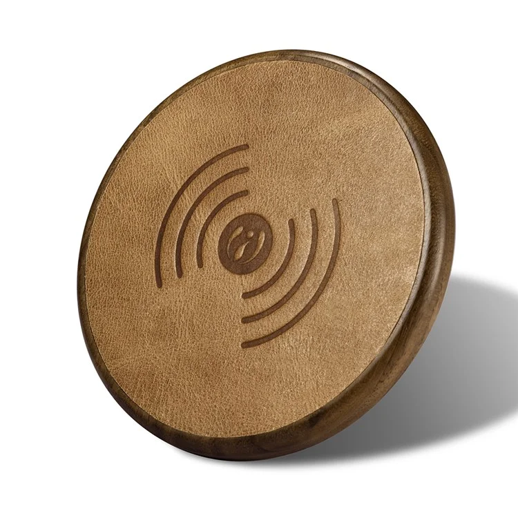 ICARER NW170F Genuine Leather Coated Wooden Wireless Charger Support Fast Charge for Samsung Galaxy S7 - Coffee