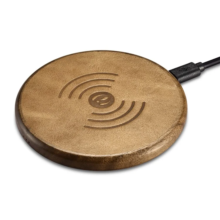 ICARER NW170F Genuine Leather Coated Wooden Wireless Charger Support Fast Charge for Samsung Galaxy S7 - Coffee