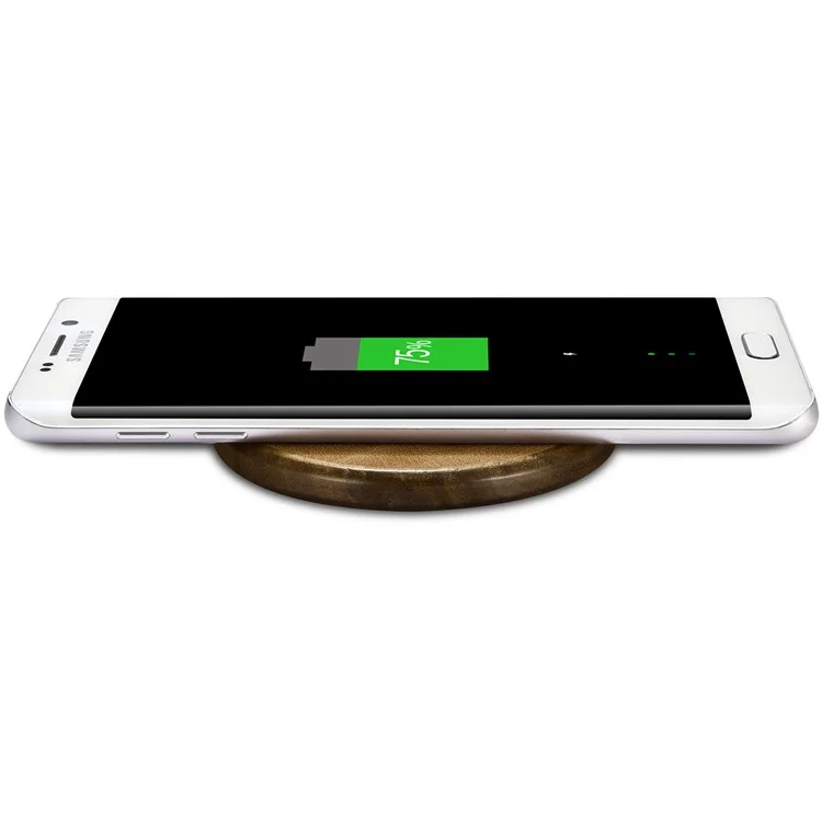 ICARER NW170F Genuine Leather Coated Wooden Wireless Charger Support Fast Charge for Samsung Galaxy S7 - Coffee