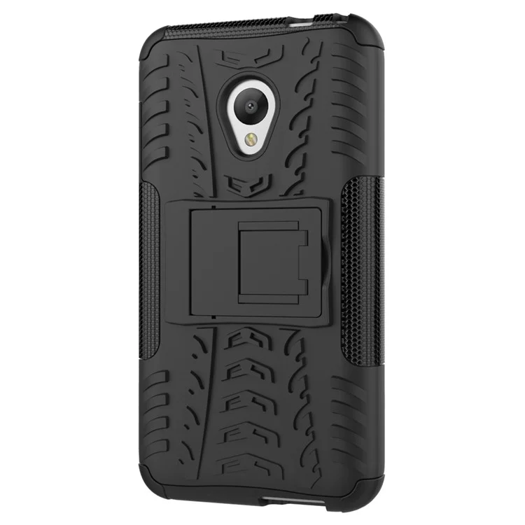 For Alcatel U5 (4G Version) 2-in-1 Tyre Pattern Kickstand PC + TPU Hybrid Phone Case - Black