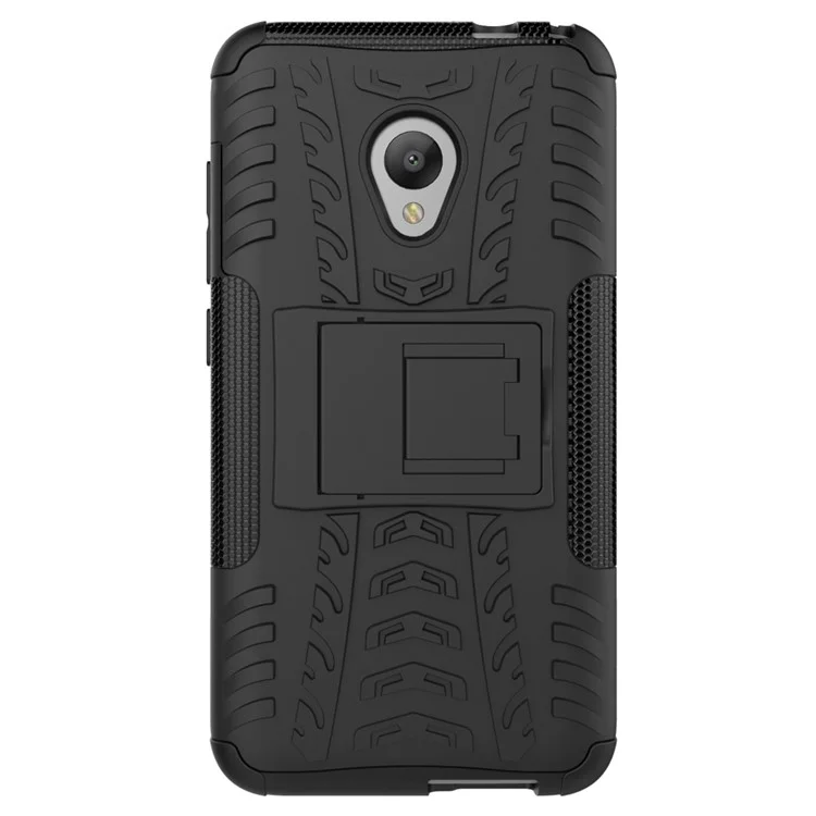 For Alcatel U5 (4G Version) 2-in-1 Tyre Pattern Kickstand PC + TPU Hybrid Phone Case - Black