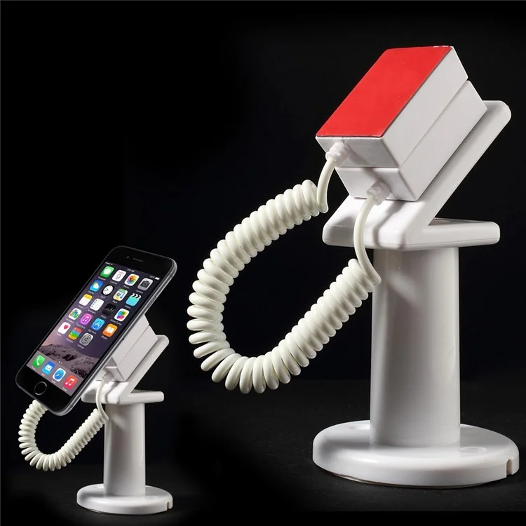 Anti-theft Security Mobile Phone Display Stand Holder with 70cm Spring Wire - White